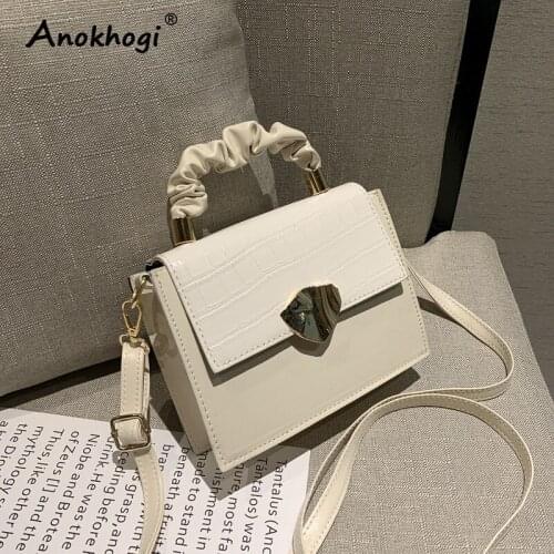 Women Casual Pleated Handle Metal Button Square Handbag Ladies Fashion PU Adjustable Strap Pure Color Shoulder Bag