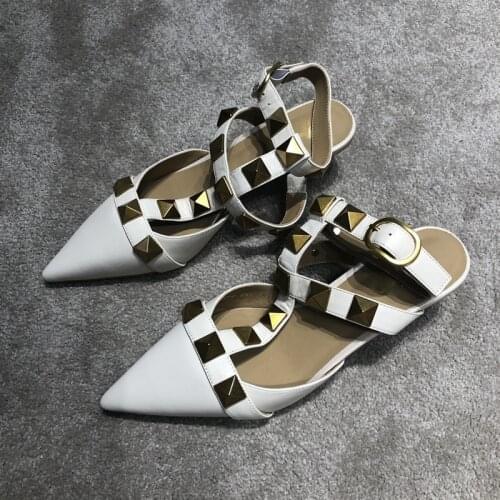 Baotou sandals women 2021 new pointed stiletto rivet mid-heel shoes with buckle small shoes