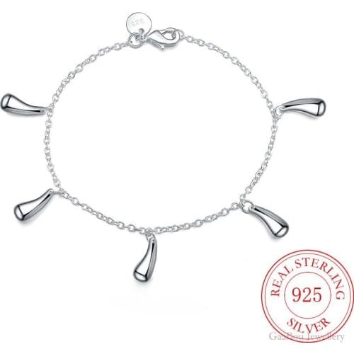 925 Sterling Silver Water Drop Bracelets Geometry Charms Chain Bangles Party Retro Jewelry Accessories For Women Gifts