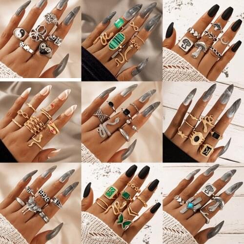 Vintage Silver Color Snake Finger Ring Set for Women Geometric Bohemia Ethnic Metal Knuckle Joint Rings Female Fashion Jewelry