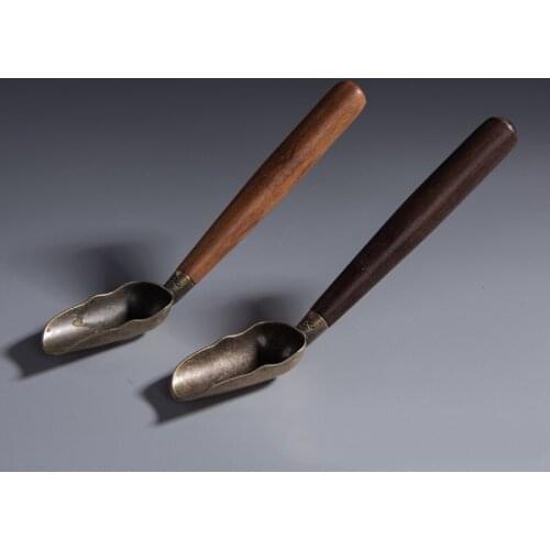 18cm Ebony/rosewood wood handle curved bronze tea scoop shovel kung fu tea ceremony accessories tea spoon