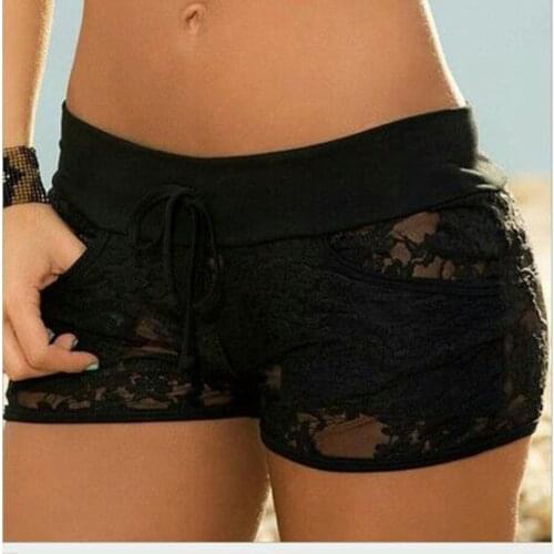 2021 New Woman Safety Short Pants Black Lace Hollow Summer Woman Short Pants Solid Color Low Waist Sexy Short Pants Boxer Shorts