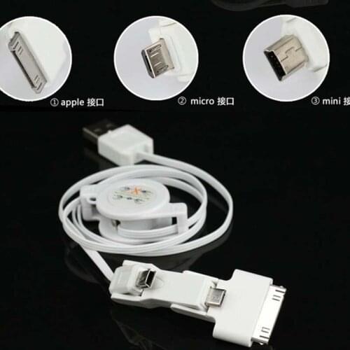 3in1 Retractable Mini Micro USB Sync Charger Cable for iPod iPhone 4 4S 3G
