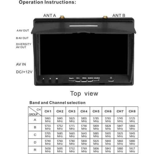 7Inch Monitor 40CH LCD Receiver Monitor Built-in Battery Without DVR