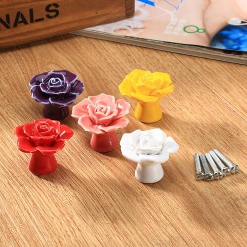 8Pcs Vintage Ceramic Rose Flower Closet Drawer Knob Wardrobe Cupboard Door Pulls Handle Cabinet Knobs Kitchen Furniture Hardware