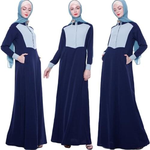 Abaya Women Muslim Shirt Maxi Dress Islamic Patchwork Kaftan Vintage Jilbab Robe Gown Arab Color Block Elegant Dress Party New