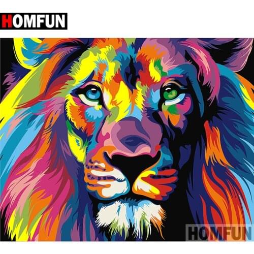 HOMFUN Full Square/Round Drill 5D DIY Diamond Painting "Animal color lion" Embroidery Cross Stitch 3D Home Decor Gift A16874