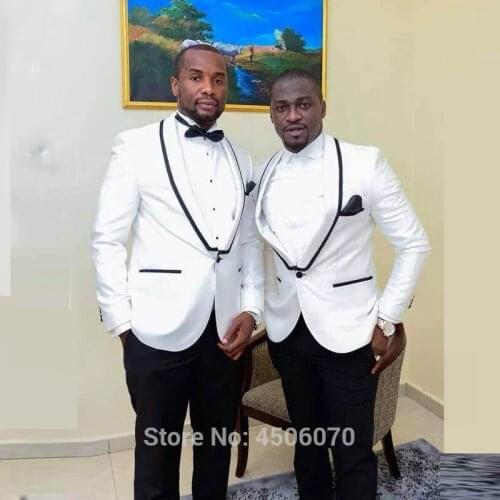 White Wedding Suits for Men 2019 Slim Fit Groom Wear Tuxedos Shawl Lapel Groomsman Suits Prom Bridegroom Blazer Costume Homme