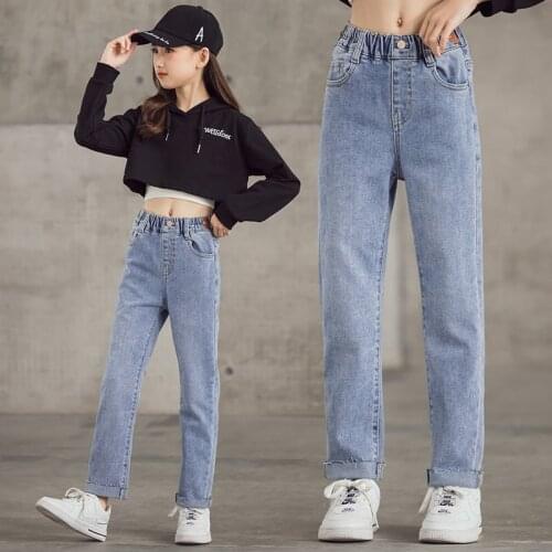 Big Girls Jeans High Waisted Princess Skinny Jeans Kids Denim Leggings Solid Color Jeans for Girls Elastic Pants 4-14Years Old