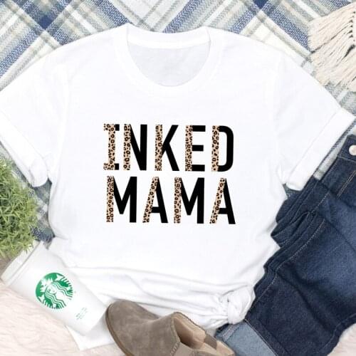 Leopard Inked Mama 100% Cotton T-shirt Vintage Mothers Day Gift Tshirt Cute Tattoed Mom Top Tee Shirt