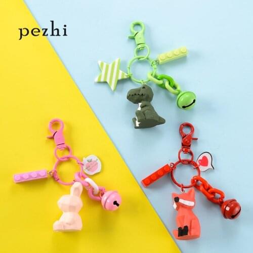 Nordic style geometric three-dimensional faceted animal dinosaur koala frog keychain cute cat fox panda couple bag pendant gift