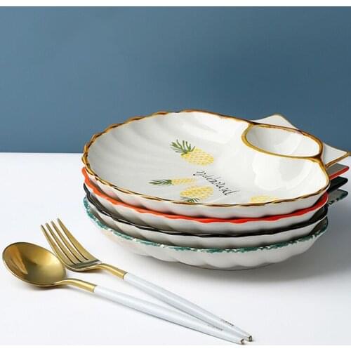Shell Shape Ceramic Plat Dumplings Porcelain Dishes Sauce Grid Platter Sushi Dish Dinner Platos Kitchen Decorative Food Tray