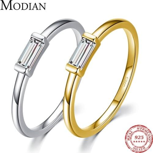 Modian 925 Sterling Silver Fashion Emerald Cut Shiny Clear CZ Wedding Female Rings for Women Simple Rectangle Ring Fine Jewelry
