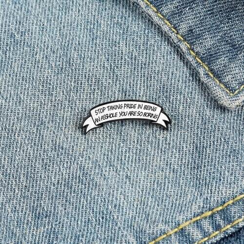 Creative white ribbon slogan enamel brooch personality cartoon alloy badge backpack accessories jewelry gifts for friends