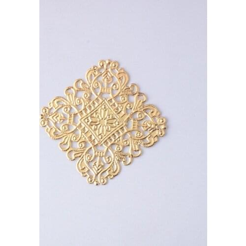 Free shipping-100Pcs Gold Tone Filigree Square Wraps Connectors Metal Crafts Gift Decoration DIY Findings 40x40mm J0032x2