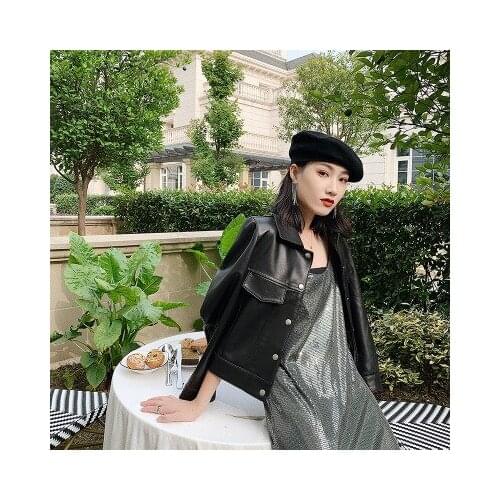 2020 Women New Fashion Genuine Real Sheep Leather Jacket G38