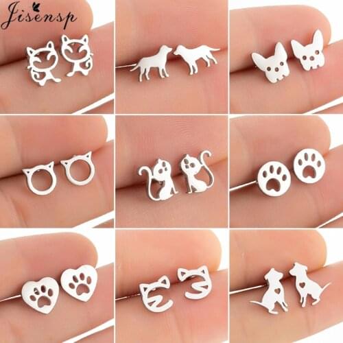 Mini Stainless Steel Dog Paw Earrings for Women Children Jewelry Cartoon Animal Cat Kitten Stud Earrings Girls Birthday Gifts