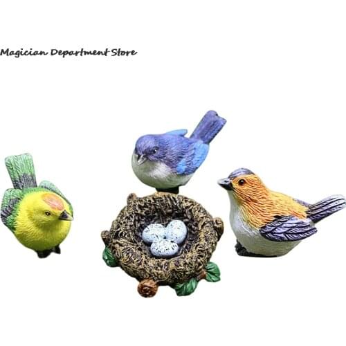 Simulation Resin Birds Nest Ornaments Tree Flower Pots Succulent Potted Bird Eggs Garden Decoration Cute Miniature Bird Family