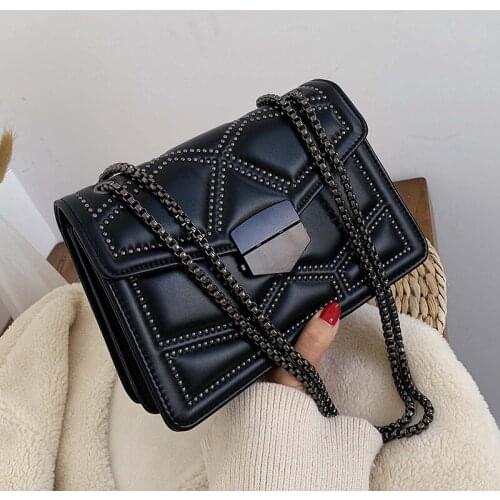 Fashion Chain Small Rivet Shoulder Bags 2021 Women Daily Designer PU Leather Crossbody Bags Female Luxury Handbags and Purse