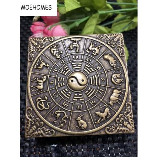 MOEHOMES China old antique copper Eight Diagrams Chinese Zodiac small-scale desktop incense burner home decoration metal crafts