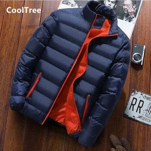 CoolTree Men Cotton-padded Jackets Parkas Autumn Winter Stand collar Thick Warm Coat Male Slim Solid color Down Cotton Outerwear
