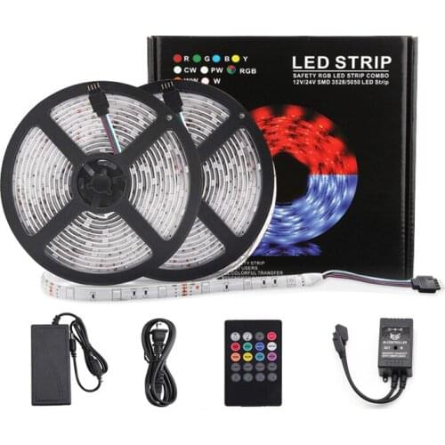 Music LED Strip Light 5M/16.4ft 10M/32.8ft RGB Flexible Strip Waterproof Neon Ribbon SMD 5050 Colorful LED Tape Full Set For DIY