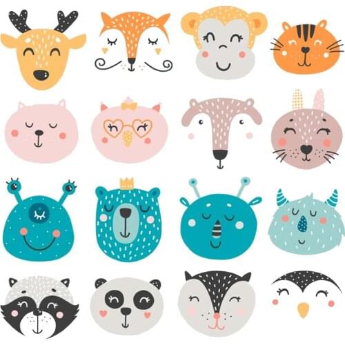 Cartoon Animal Patches Iron on Patches for Childrens T-shirt Dresses Decor A-level Washable Stickers Heat Press Appliqued PVC E