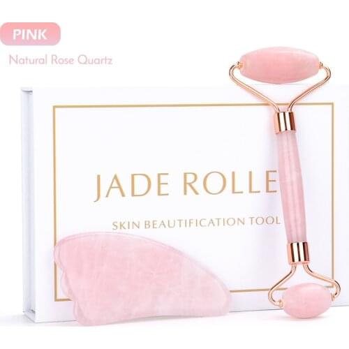 Natural Rose Quartz Roller Facial Massager Powder Crystal Roller Jade Roller ScraperFace-lifting Beauty Skin Massage Care Tool