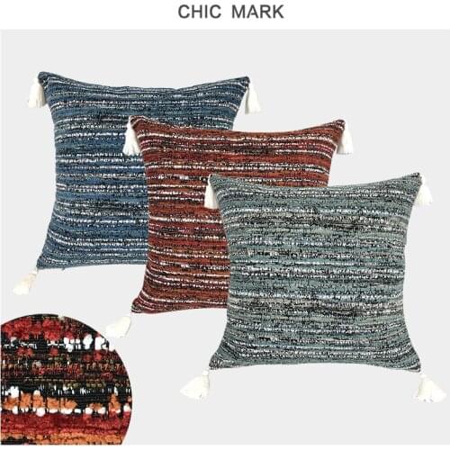 Textured Cushion Tassel Pillow Nordic Style Striped Pillow Cover Shabby Chic Sofa Decorative Cushions 45x45cm Square Pillow Case