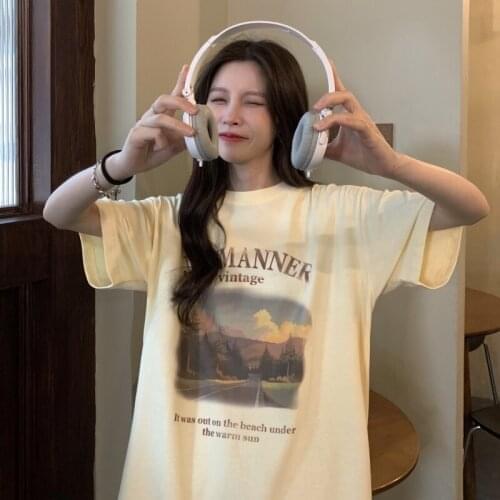 Summer 2021 New American Street Short-Sleeved T-Shirt WomenS Wild Casual Sweet And Cute Printed Top