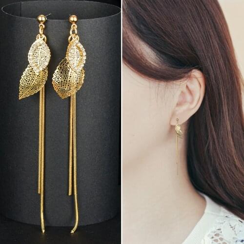 New girls fashion decorative earrings Korean style long leaf wild earrings