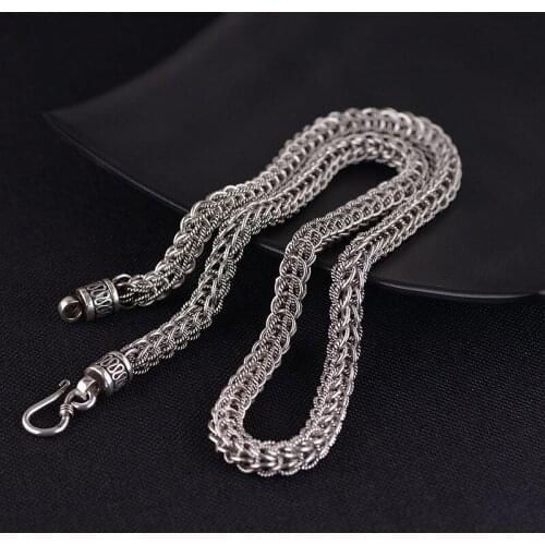 Real 925 Sterling Silver color Necklace Width 8MM Chain Men & Women Thai Silver Water-weave Chain Long Necklace Fine Jewelry