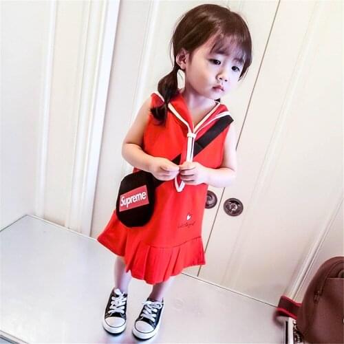 Baby Girl Dress Sleeveless Love Print Red /Pink Color College Wind Princess Dress Summer Cotton Child Girls Dress Clothes