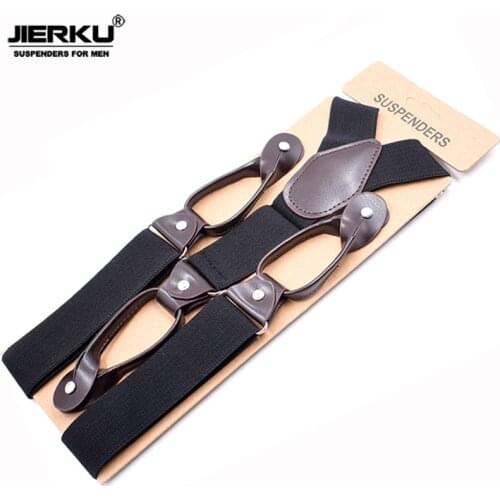 JIERKU Buttons Suspenders Leather Mans Braces Suspensorio Fashion Trousers Strap Father/Husbands Gift 3.5*120cm KYBD001