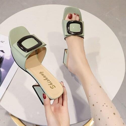 Sandals And Slippers Womens Summer 2021 New Slide Outer Wear Fashion Casual Mid-heeled Thick Heel Ladies Slippers Female Shoes