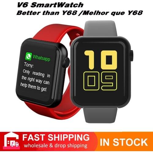 V6 Smartwatch Bluetooth Sport Smart Watch Full Touch Screen Heart Rate Message Reminder Music Player Wristbands PK Y68 D20 D13
