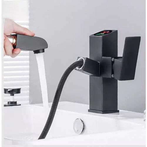 LED Basin Faucet Bathroom Intelligence Temperature Digital Display Faucets Pull Out Wash Basin Sink Taps Brass Sink Faucet