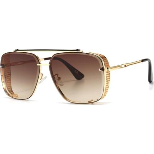 Veshion Retro Shield Sunglasses Men Square Gradient Lens Uv400 Male Sun Glasses for Women Metal Gold Brown Hot Selling Summer