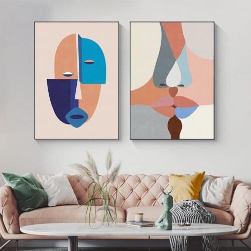 Contemporary Abstract Faces Wall Canvas Geometric Color Bolcks Home Decor Posters and Prints Wall Art Pictures for Living Room