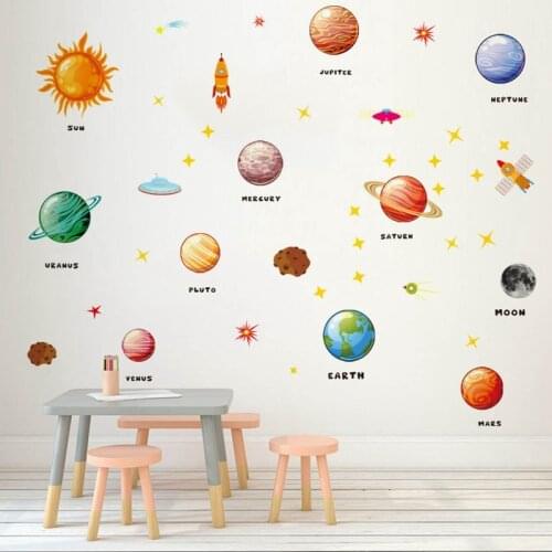 Universe Nine Planets Wall Stickers Pvc Solar System Stars Moon Wall Decals Childrens Room Stickers Bedroom Home Decoration