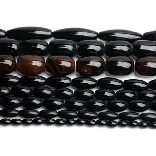 High Quality Natural Black Agates Stone Smooth Oval Shape Necklace Bracelet Jewelry DIY Gems Loose Beads 15 Inch wk31
