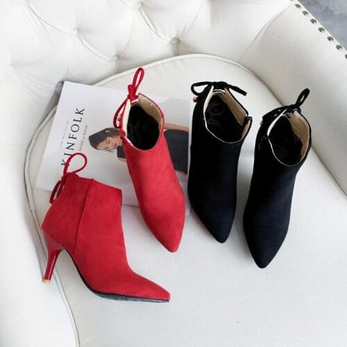 Big Size 9 10 11-17 boots women shoes ankle boots for women ladies boots Side zipper bow metal trim