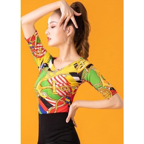 2020 New Sexy Round neck Colorful Women Standard Ballroom Latin Dance Tops Cha Cha Samba Performance/Practice Dance Wear DL5891