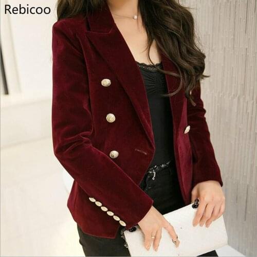 M-2XL plus size autumn female Korean Slim was thin velvet leisure suit solid color double-breasted jacket