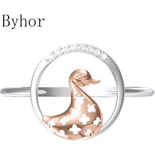 Byhor Solid 14K White+Rose Gold 0.032ct H/SI Natural Diamonds ring Women Fine Jewelry Trendy Wedding Band кольцo duck кольцa