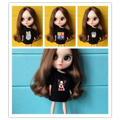 1/6 Doll Black T-shirt for Pullip Clothing Cartoon Hoodies for ob24 Azone Licca for Blyth T-shirt 30CM Accessories for barbie