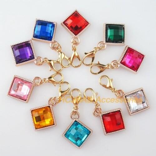 10 New Square Charms Mixed Acrylic KC Gold Plated Retro With Lobster Claw Clasps 17.5x21mm