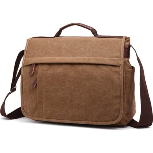 17 inch computer cross section square flap diagonal bag/men canvas business briefcase leisure Interior Zipper Pocket Cover