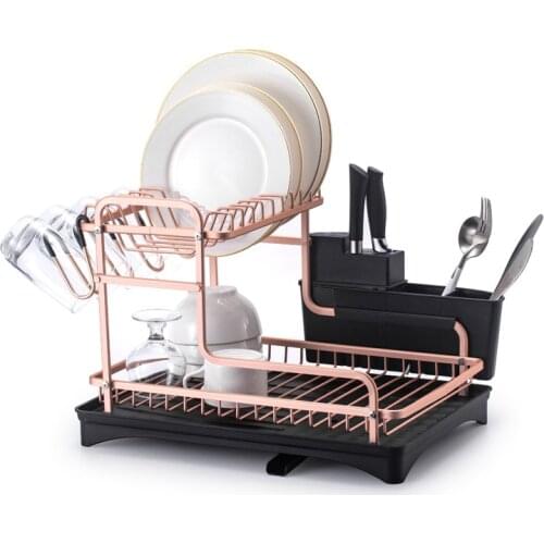 2 Tier Silver Stainless Aluminum Kitchen Dish Rack Sink Drainer Plate Drying Shelf Organizer Accessories Cutlery Glass Storage