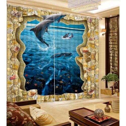 3D Curtain Home Bedroom Decoration Yellowstone Blue Water Dolphin 3D Bathroom Shower Curtain Custom Any Size 3D Curtain Blackout